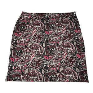 Ellen Tracy USA Sz XL Pencil Skirt Lined Pink Black Paisley Floral Print Classic